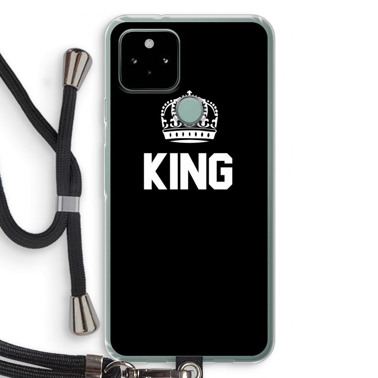 King zwart: Pixel 5 Transparant Hoesje met koord