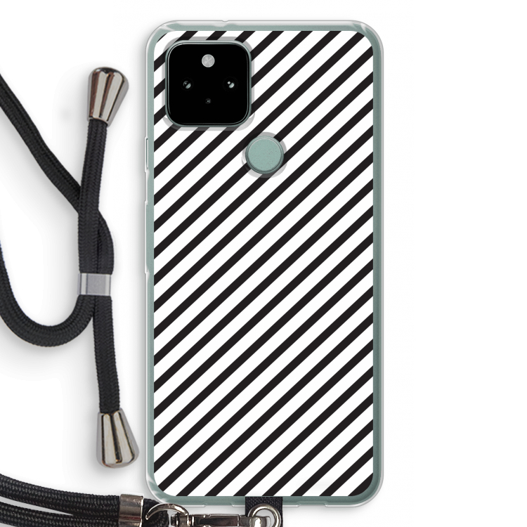 Strepen zwart-wit: Pixel 5 Transparant Hoesje met koord