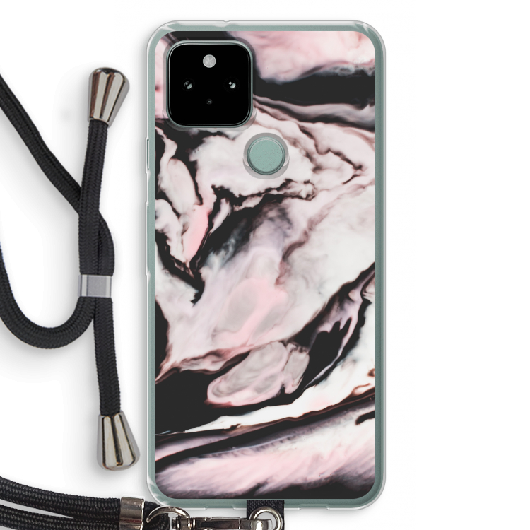 Roze stroom: Pixel 5 Transparant Hoesje met koord