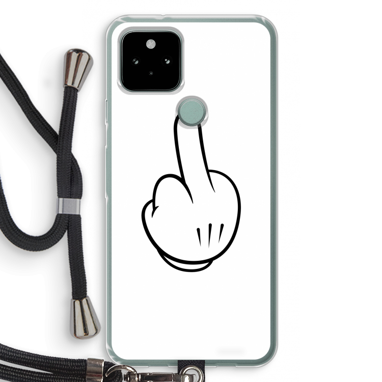 Middle finger white: Pixel 5 Transparant Hoesje met koord