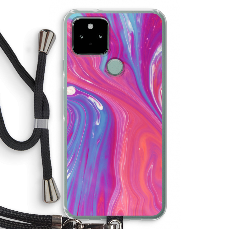 Paarse stroom: Pixel 5 Transparant Hoesje met koord