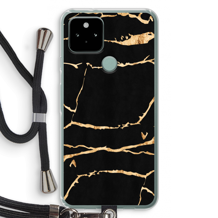 Gouden marmer: Pixel 5 Transparant Hoesje met koord