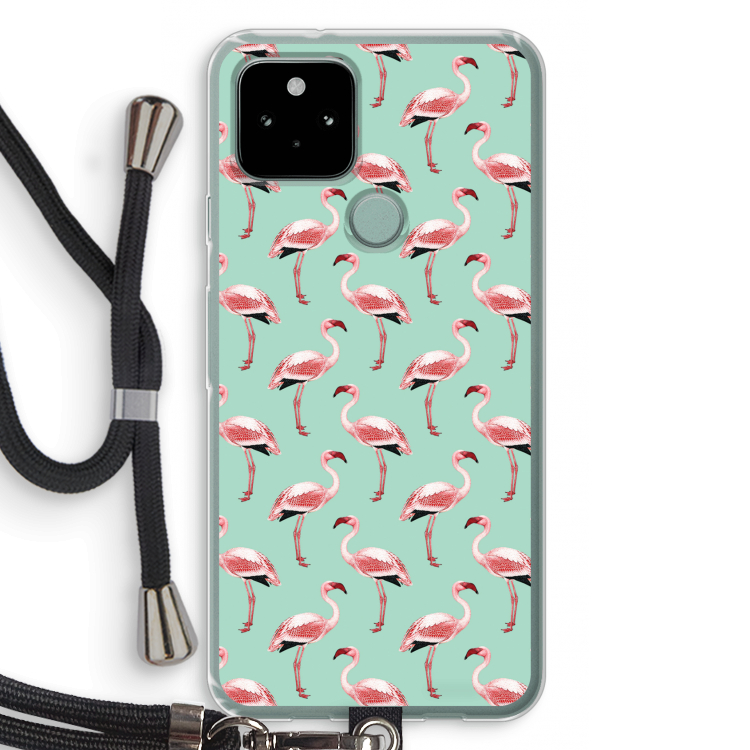 Flamingoprint groen: Pixel 5 Transparant Hoesje met koord