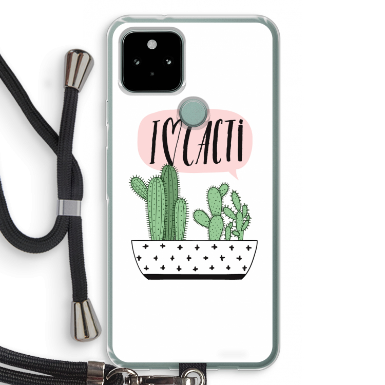 I love cacti: Pixel 5 Transparant Hoesje met koord