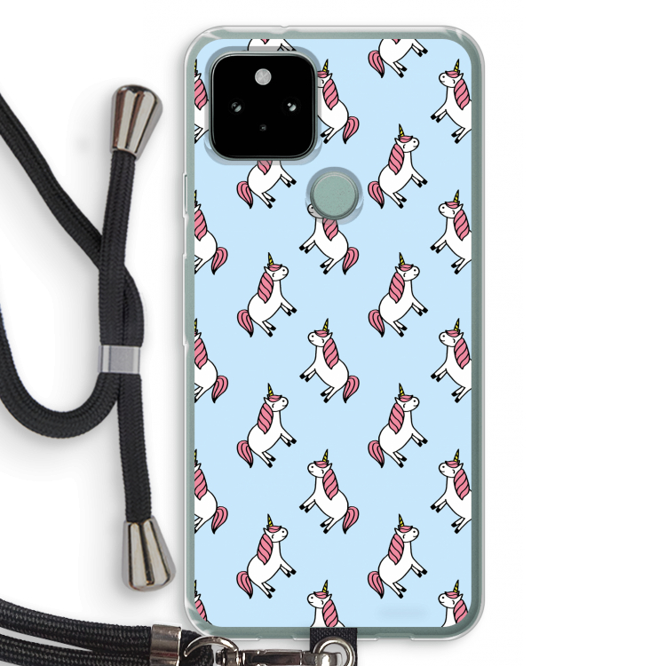 Eenhoorns overal: Pixel 5 Transparant Hoesje met koord