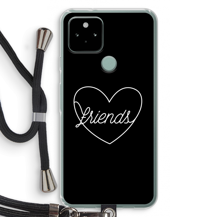 Friends heart black: Pixel 5 Transparant Hoesje met koord