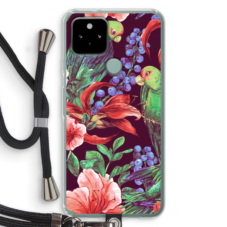 Papegaaien: Pixel 5 Transparant Hoesje met koord