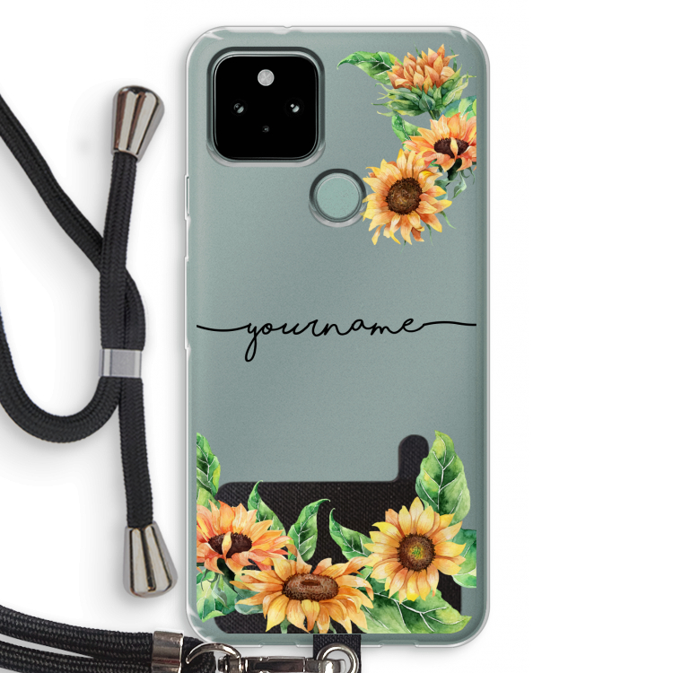 Zonnebloemen: Pixel 5 Transparant Hoesje met koord