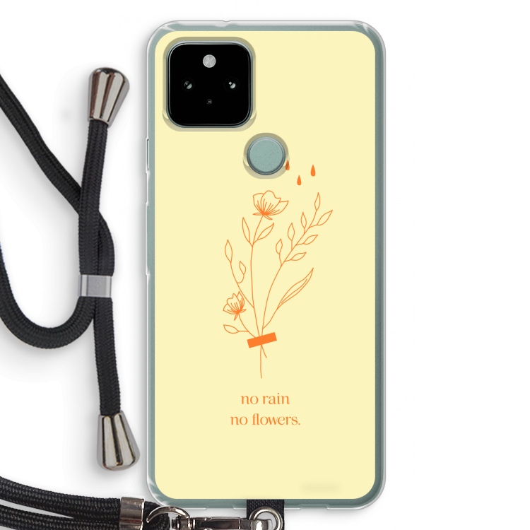 No rain no flowers: Pixel 5 Transparant Hoesje met koord