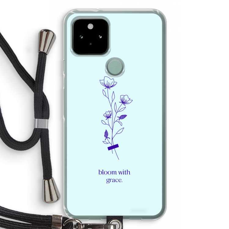 Bloom with grace: Pixel 5 Transparant Hoesje met koord