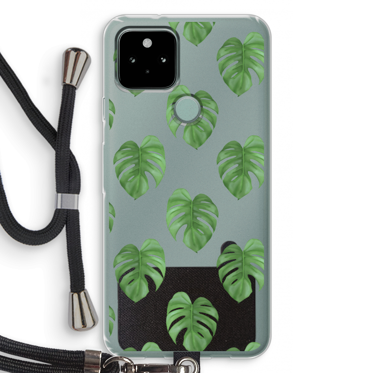 Monstera leaves: Pixel 5 Transparant Hoesje met koord