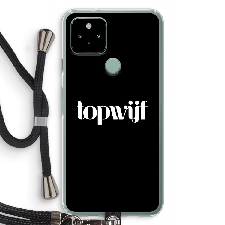 Topwijf Zwart: Pixel 5 Transparant Hoesje met koord