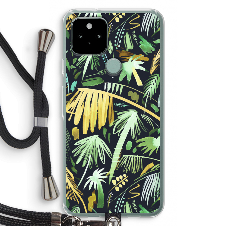 Tropical Palms Dark: Pixel 5 Transparant Hoesje met koord