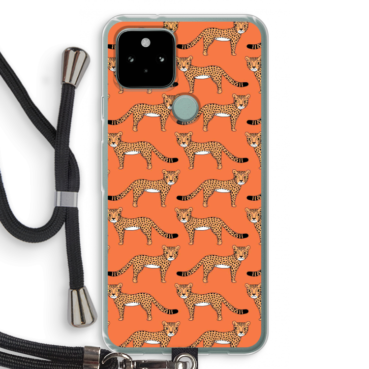 Cheetah: Pixel 5 Transparant Hoesje met koord
