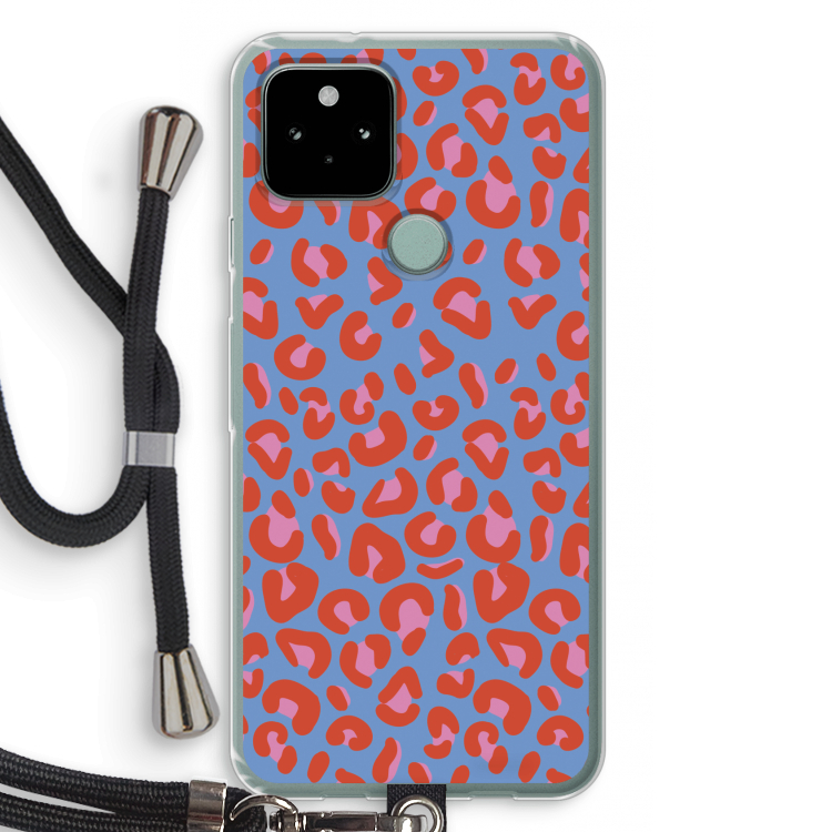 Leopard blue: Pixel 5 Transparant Hoesje met koord