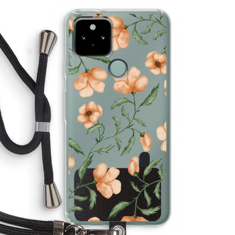 Peachy flowers: Pixel 5 Transparant Hoesje met koord