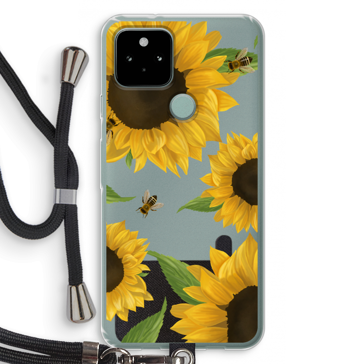 Sunflower and bees: Pixel 5 Transparant Hoesje met koord