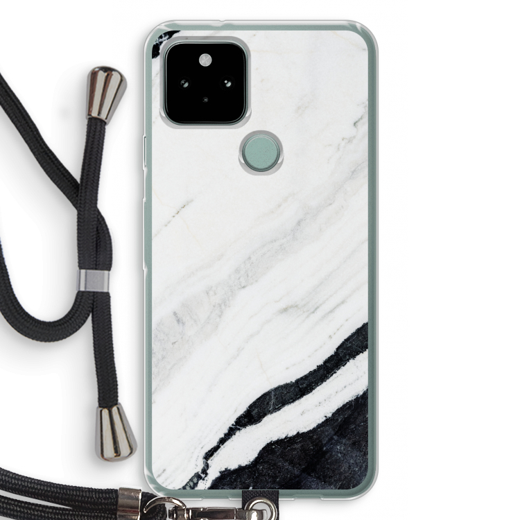 Elegante marmer: Pixel 5 Transparant Hoesje met koord