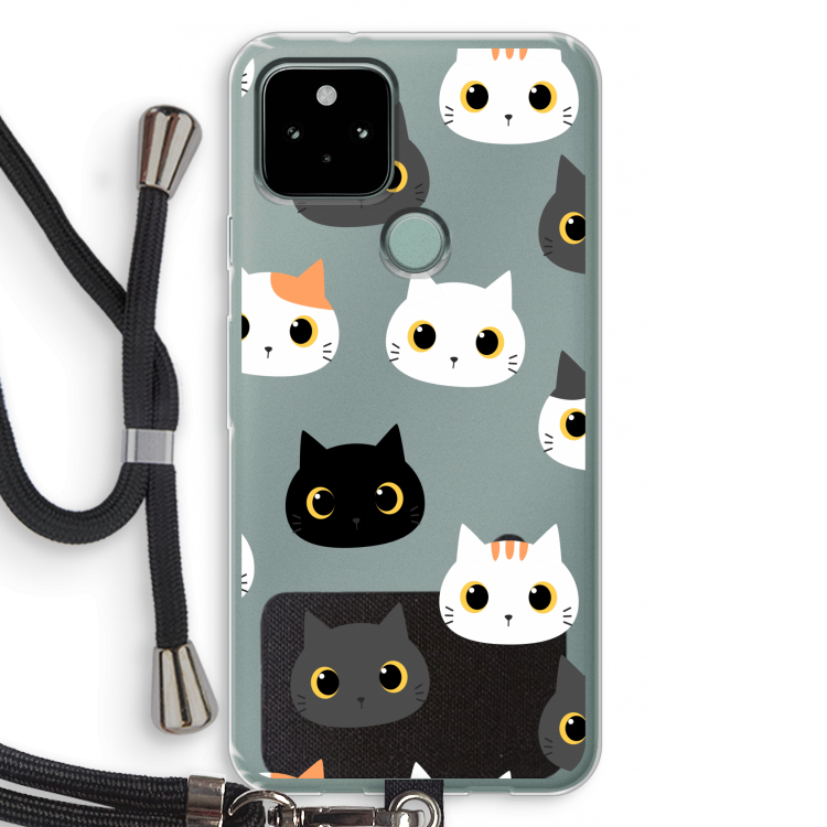 Katten: Pixel 5 Transparant Hoesje met koord
