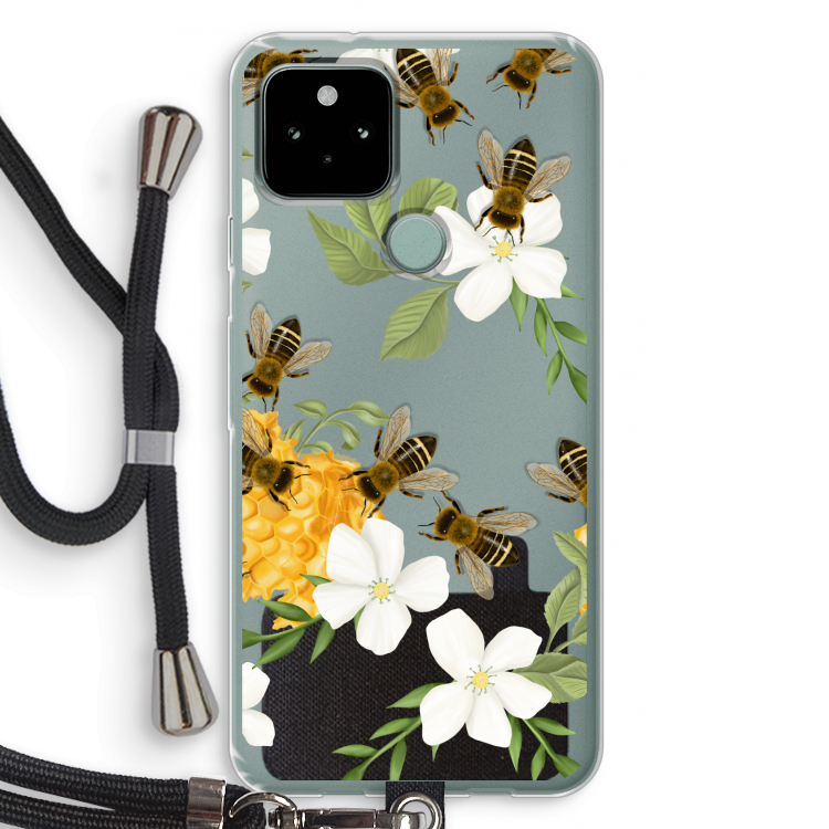 No flowers without bees: Pixel 5 Transparant Hoesje met koord