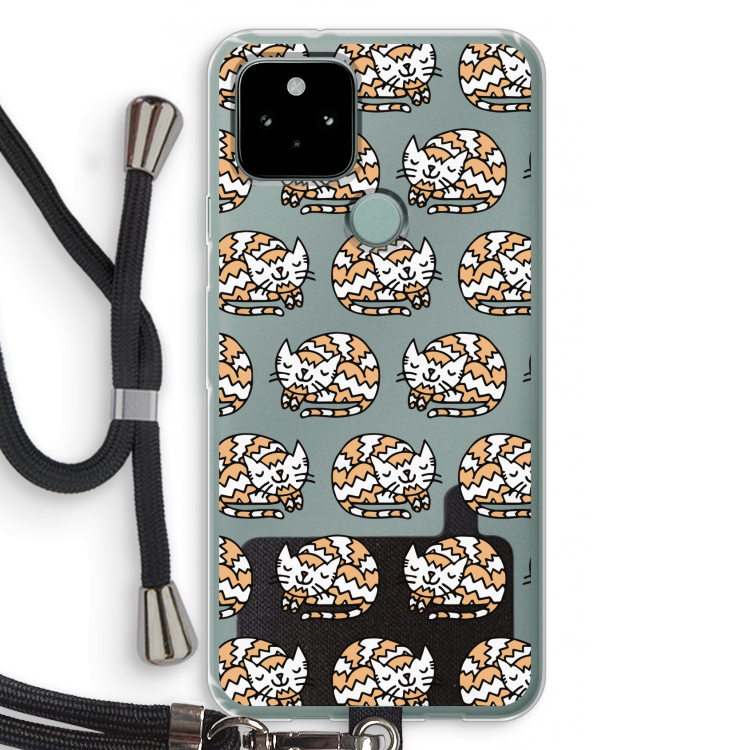 Slapende poes: Pixel 5 Transparant Hoesje met koord
