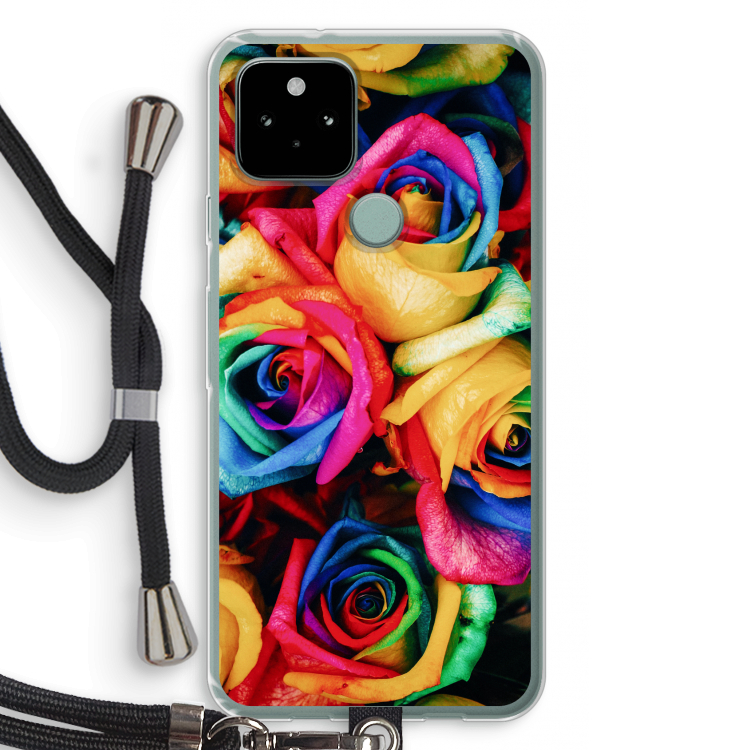Neon bloemen: Pixel 5 Transparant Hoesje met koord