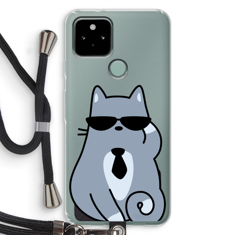Cool cat: Pixel 5 Transparant Hoesje met koord