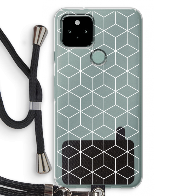 Zwart-witte kubussen: Pixel 5 Transparant Hoesje met koord