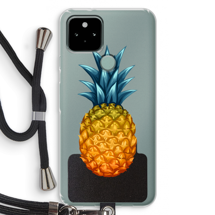 Grote ananas: Pixel 5 Transparant Hoesje met koord