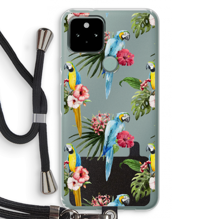 Kleurrijke papegaaien: Pixel 5 Transparant Hoesje met koord