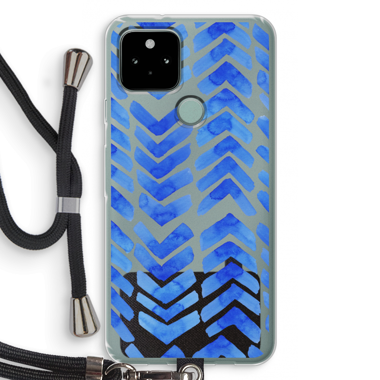 Blauwe pijlen: Pixel 5 Transparant Hoesje met koord