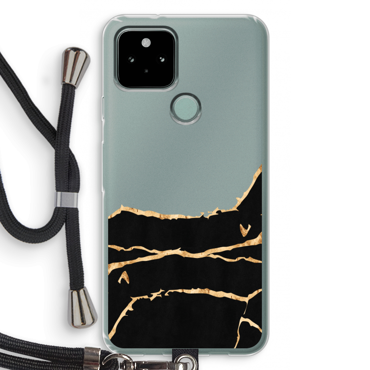 Gouden marmer: Pixel 5 Transparant Hoesje met koord