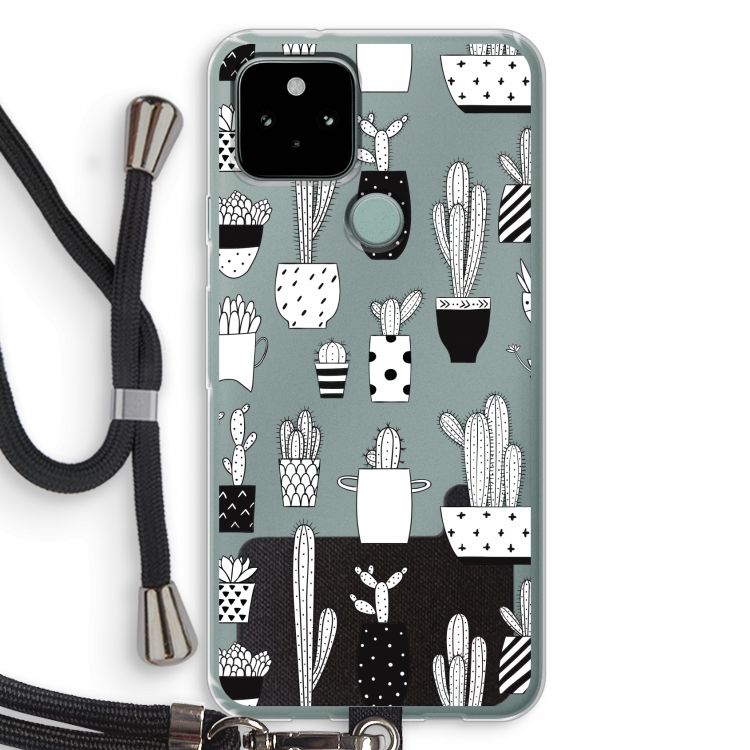 Cactusmotief: Pixel 5 Transparant Hoesje met koord