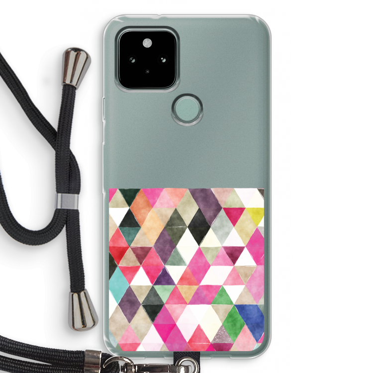 Gekleurde driehoekjes: Pixel 5 Transparant Hoesje met koord