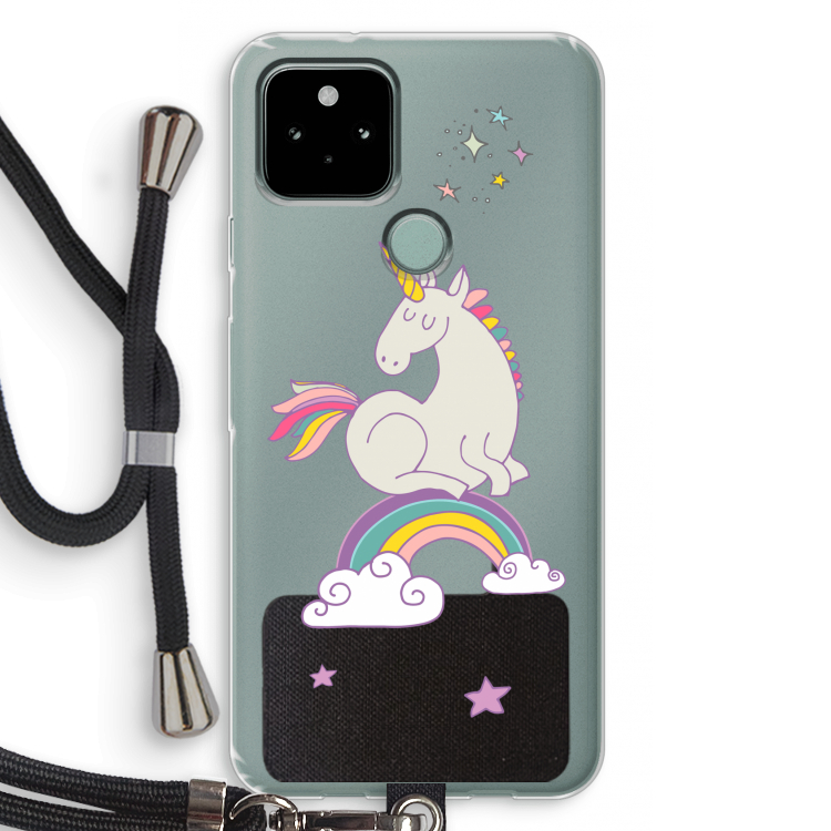 Regenboog eenhoorn: Pixel 5 Transparant Hoesje met koord
