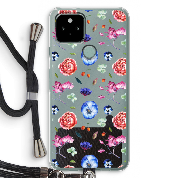 Bloemetjes: Pixel 5 Transparant Hoesje met koord