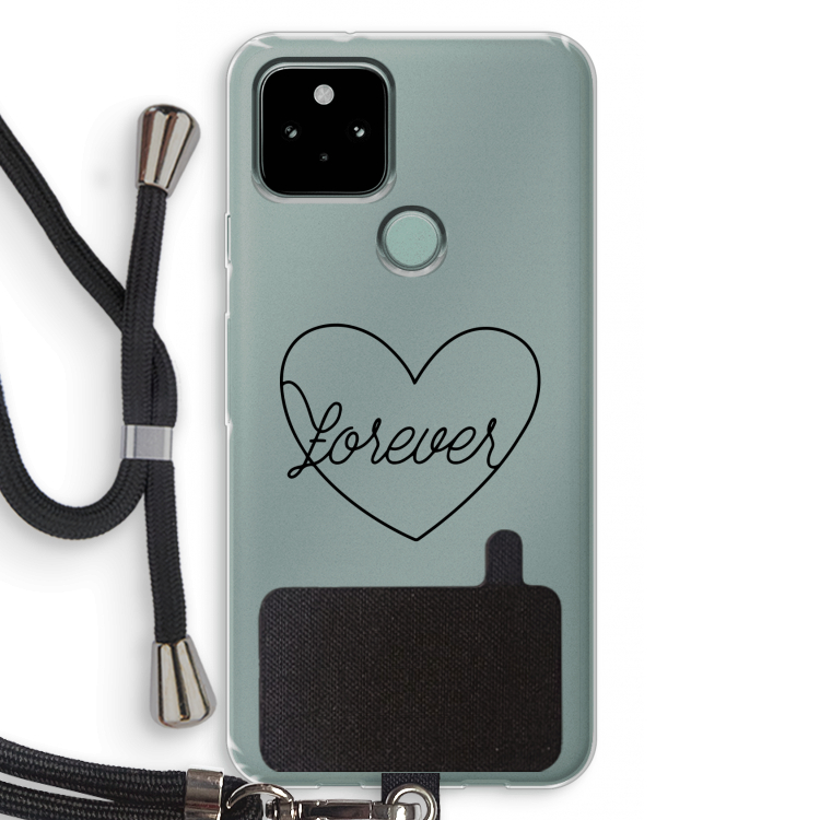 Forever heart black: Pixel 5 Transparant Hoesje met koord