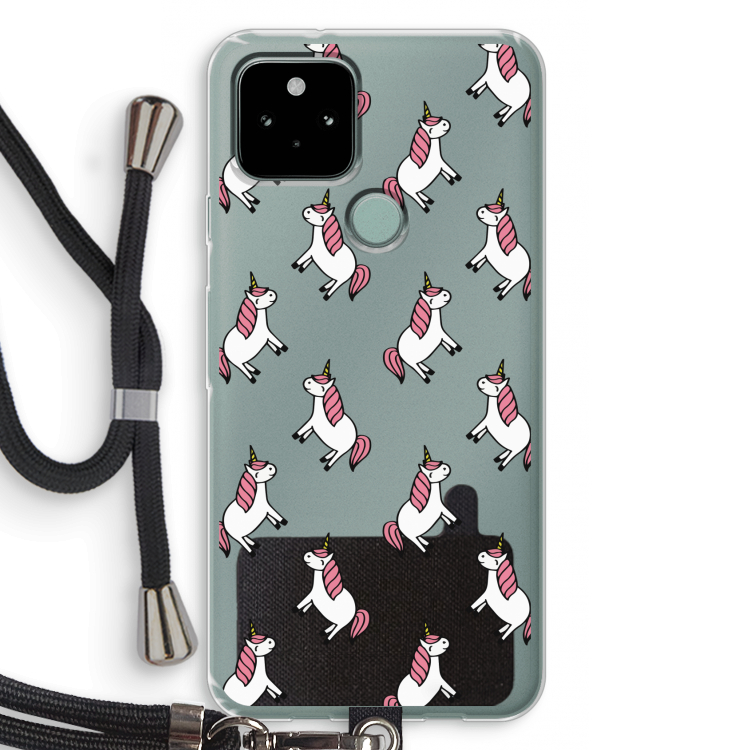 Eenhoorns overal: Pixel 5 Transparant Hoesje met koord