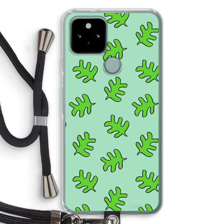 Groene blaadjes: Pixel 5 Transparant Hoesje met koord