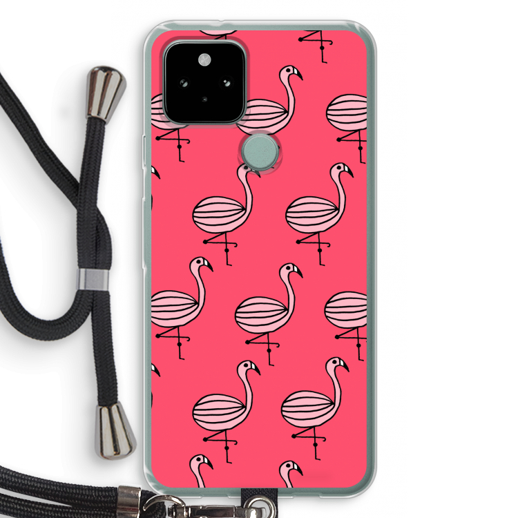 Flamingo: Pixel 5 Transparant Hoesje met koord