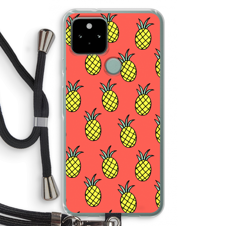 Ananas: Pixel 5 Transparant Hoesje met koord