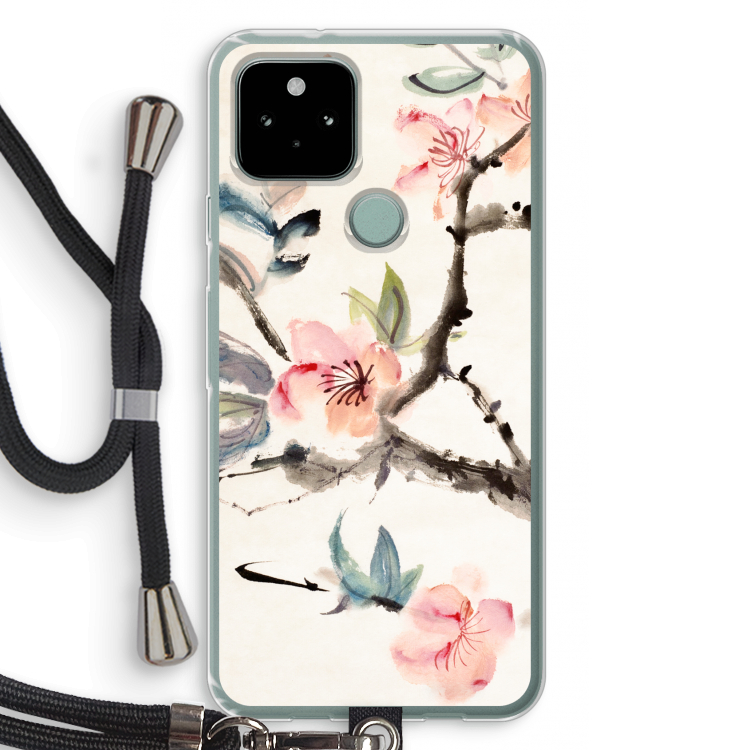 Japanse bloemen: Pixel 5 Transparant Hoesje met koord