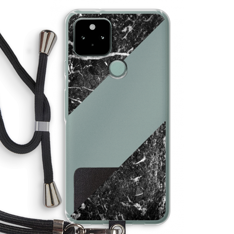 Zwart marmer: Pixel 5 Transparant Hoesje met koord