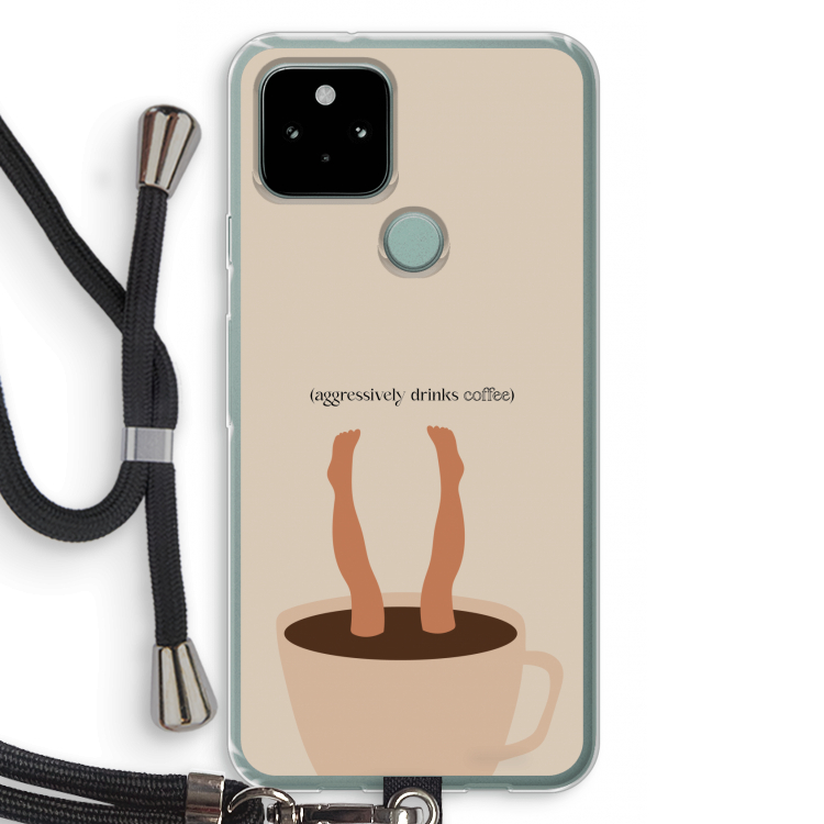 Aggressively drinks coffee: Pixel 5 Transparant Hoesje met koord
