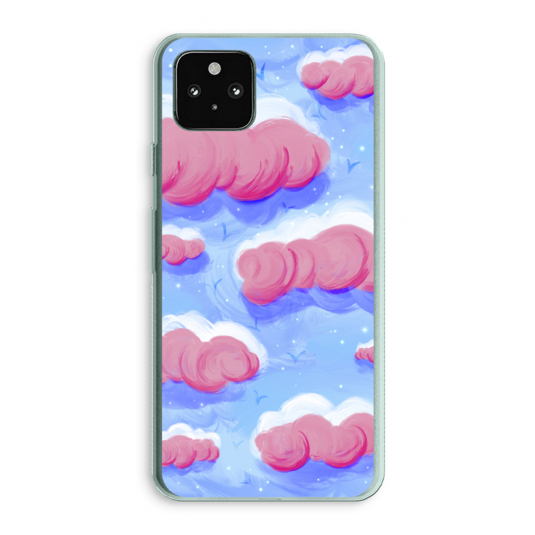 Roze wolken met vogels: Google Pixel 5a 5G Transparant Hoesje