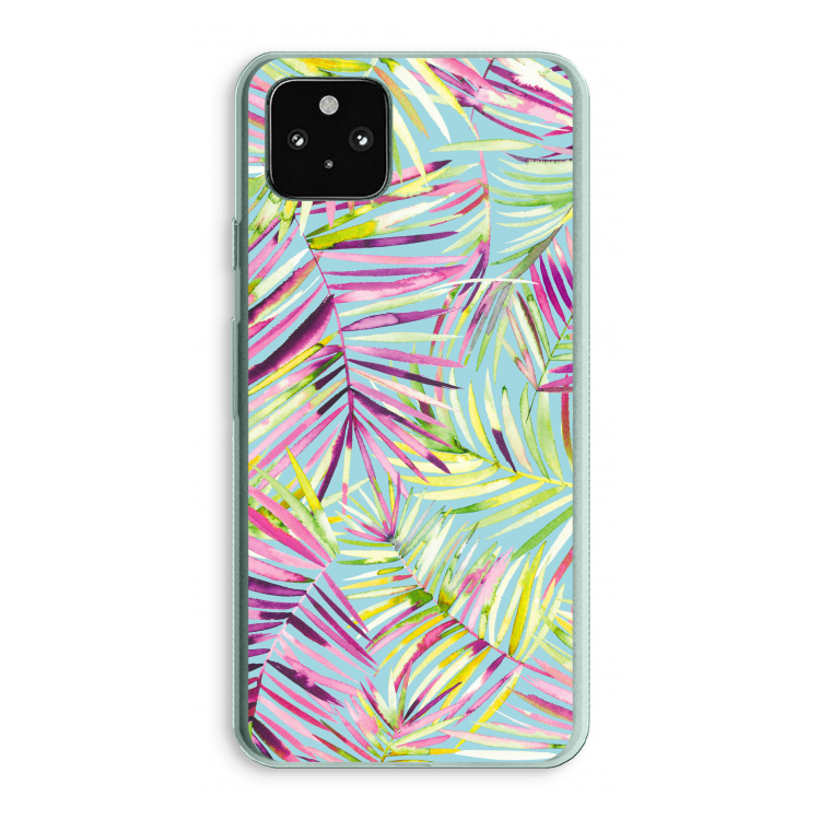 Tropical Palms Blue: Google Pixel 5a 5G Transparant Hoesje