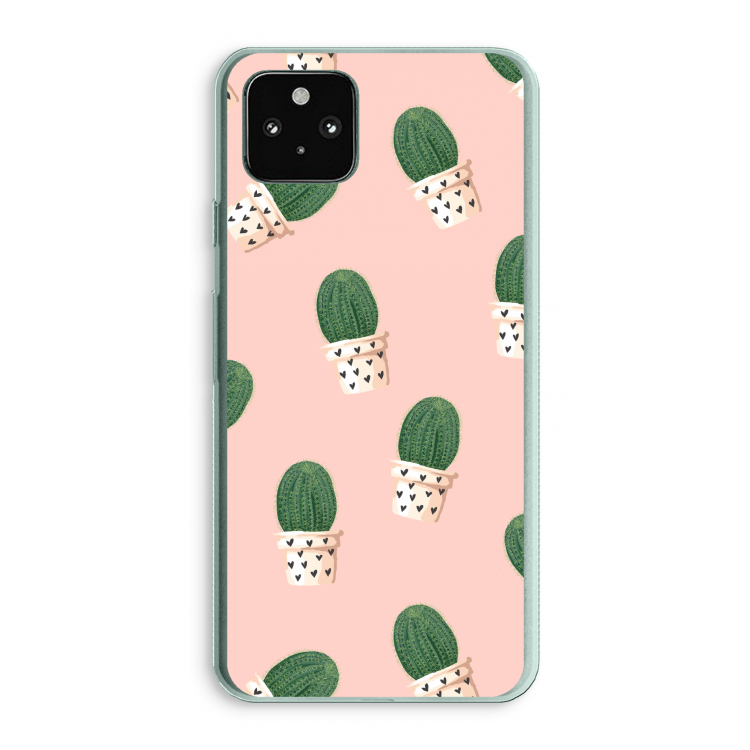 Cactusprint roze: Google Pixel 5a 5G Transparant Hoesje