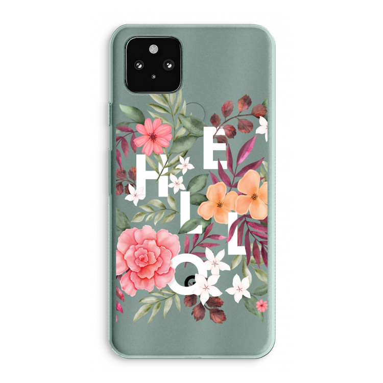 Hello in flowers: Google Pixel 5a 5G Transparant Hoesje