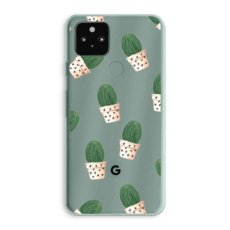 Cactusprint roze: Google Pixel 5a 5G Transparant Hoesje