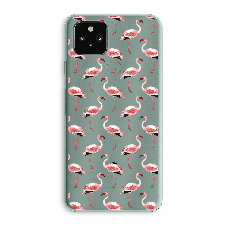 Flamingoprint groen: Google Pixel 5a 5G Transparant Hoesje